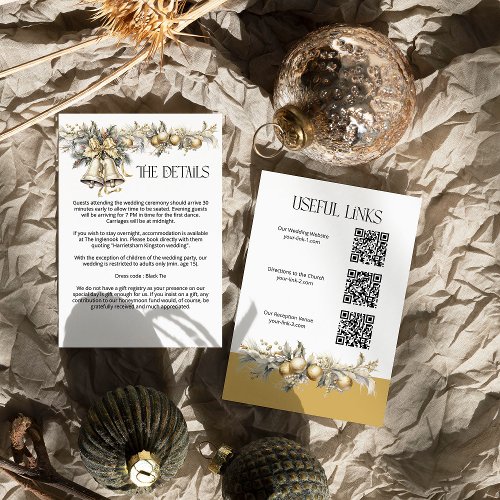 Christmas Wedding Golden Holly Bells Details Enclosure Card