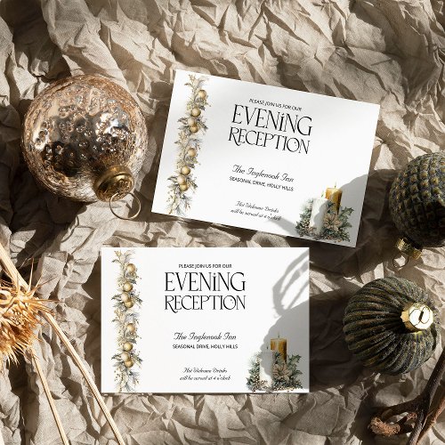 Christmas Wedding Golden Holly Bells Reception Enclosure Card