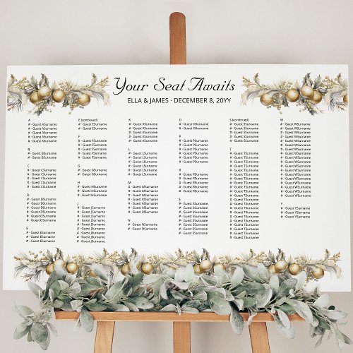 Christmas Wedding Holly Alphabetical Seating Chart Foam Board