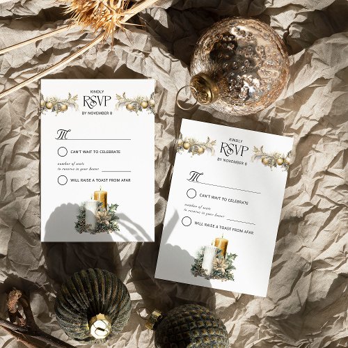 Christmas Wedding Holly Candles and Ornaments RSVP Card