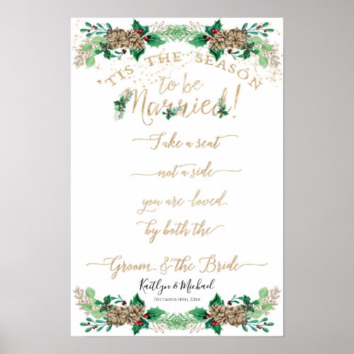 Christmas Wedding Holly Gold Foliage Seat not Side Poster