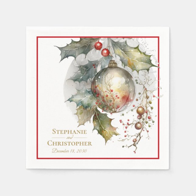 Christmas Wedding Holly Ornament  Napkins (Front)
