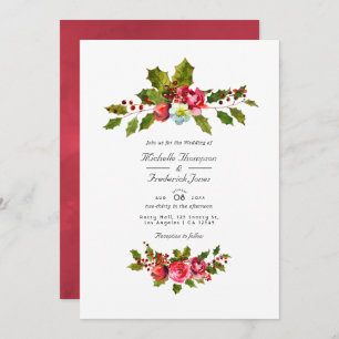 Christmas Wedding Holly QR Code RSVP Invitation