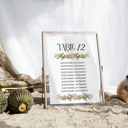 Christmas Wedding Holly Table Number Seating Chart