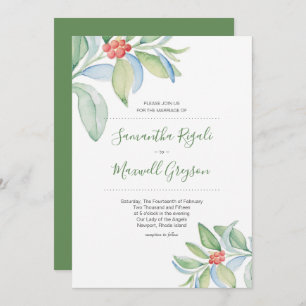 Christmas Wedding Invitation Watercolor Greenery