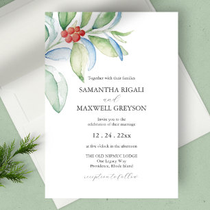 Christmas Wedding Invitation Watercolor Greenery