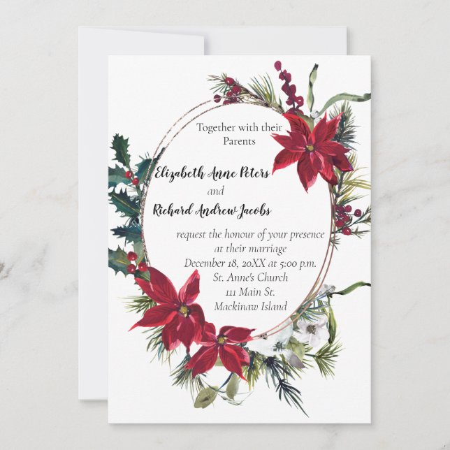 Christmas Wedding Invitation with Poinsettia (Front)