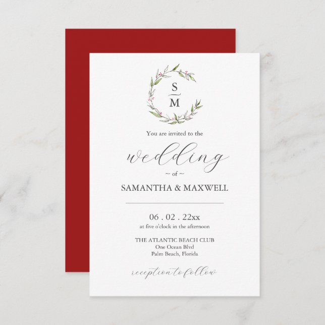 Christmas Wedding Invitations with QR Code (Front/Back)
