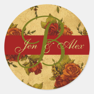 Christmas Wedding Monogram and Names Rose Sticker