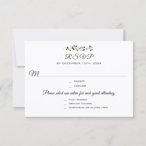 Christmas Wedding or Event 3 Entree RSVP Response