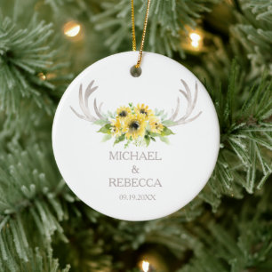 Christmas Wedding Ornament Photo Sunflower Antlers