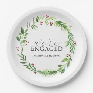 Christmas Wedding Paper Plates Watercolor Wreath