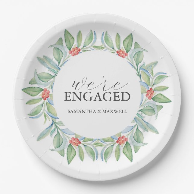 Christmas Wedding Paper Plates Watercolor Wreath (Front)