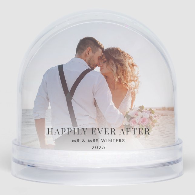 Christmas Wedding Photo Happily Ever After Custom Snow Globe (Front)