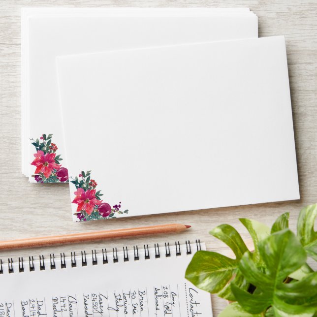 Christmas Wedding Pink Poinsettia Ornament Invite Envelope (Stacked)