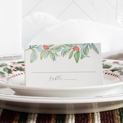 Christmas Wedding Place Card Watercolor Greenery