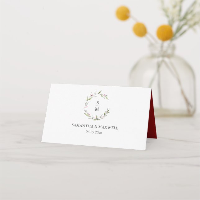 Christmas Wedding Place Cards Winter Botanicals (Back)
