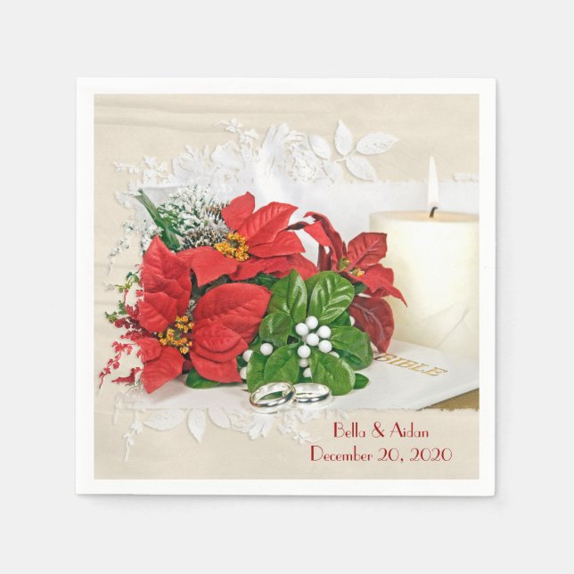 Christmas wedding poinsettia and candle napkins (Front)