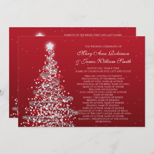 Christmas Wedding Program Red Silver (Front/Back)
