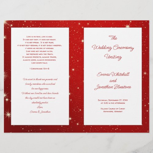 Christmas Wedding Program Red Twinkling Stars