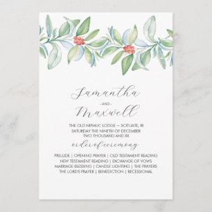Christmas Wedding Programs Elegant Winter Greenery