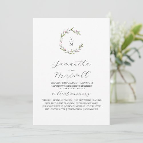 Christmas Wedding Programs Elegant Winter Greenery