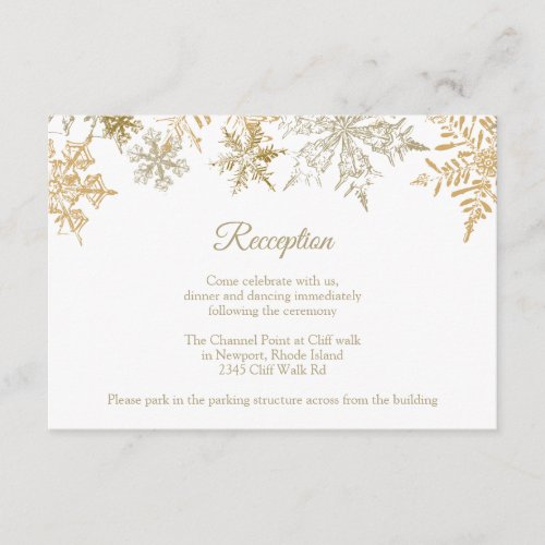 Christmas Wedding Reception Gold Snowflakes Winter Enclosure Card