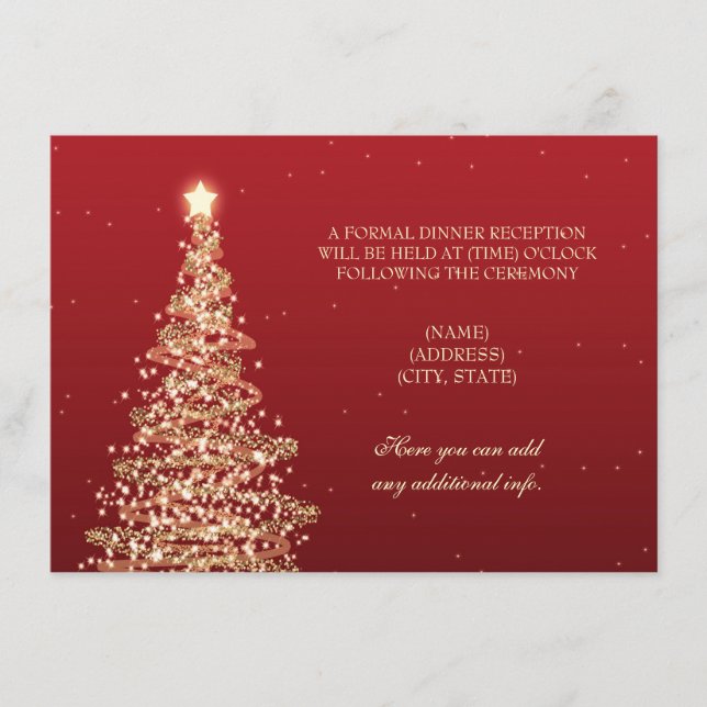 Christmas Wedding Reception Red Gold Enclosure Card (Front)