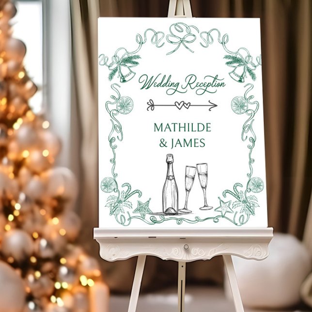 Christmas Wedding Reception Wavy Ribbon Frame Foam Board (Christmas wedding reception sign from the Wedding Direction Signs collection by Darling & May)