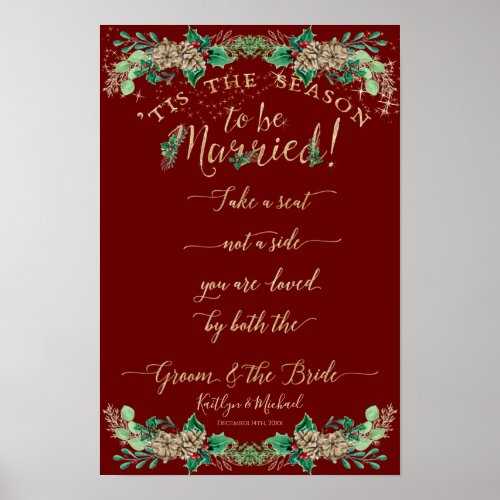 Christmas Wedding Red Gold Foliage Seat not Side Poster