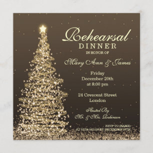 Christmas Wedding Rehearsal Dinner Gold Invitation