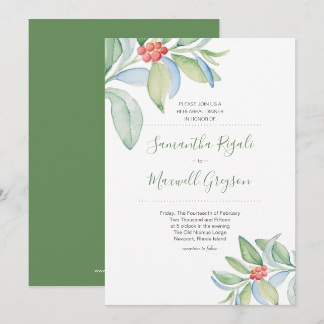 Christmas Wedding Rehearsal Dinner Invitation (Front/Back)