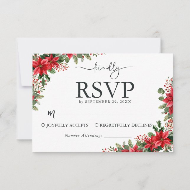 Christmas Wedding RSVP Card with Watercolor Floral (Front)