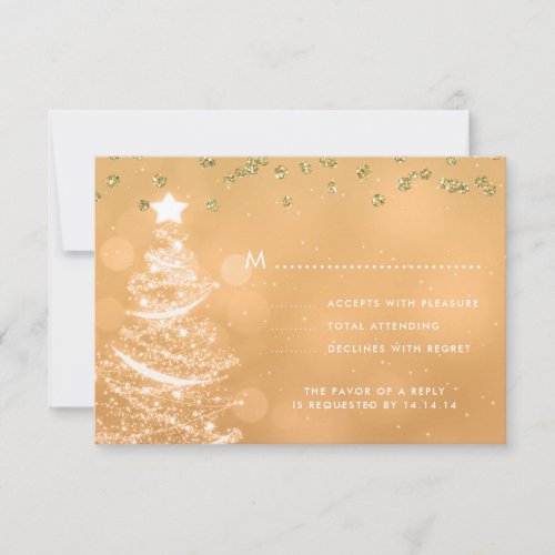 Christmas Wedding RSVP Sparkle Tree Gold 