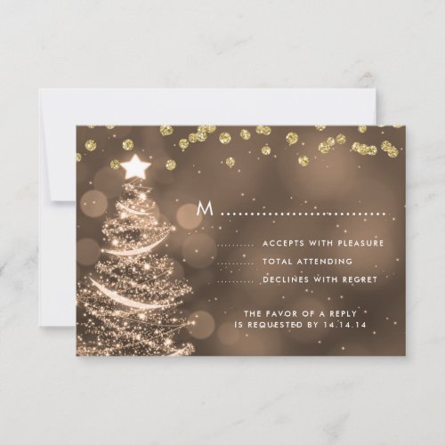 Christmas Wedding RSVP Sparkle Tree Gold