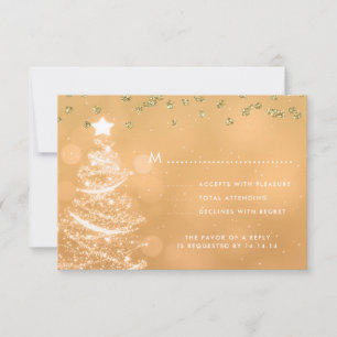 Christmas Wedding RSVP Sparkle Tree Gold  Card