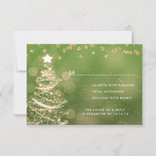 Christmas Wedding RSVP Sparkle Tree Gold Green