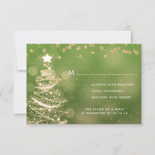 Christmas Wedding RSVP Sparkle Tree Gold Green