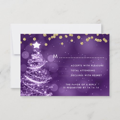 Christmas Wedding RSVP Sparkle Tree Gold Purple