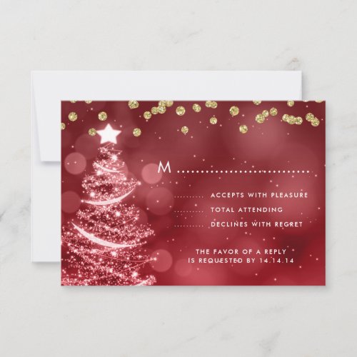 Christmas Wedding RSVP Sparkle Tree Gold Red