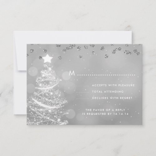 Christmas Wedding RSVP Sparkle Tree Silver 