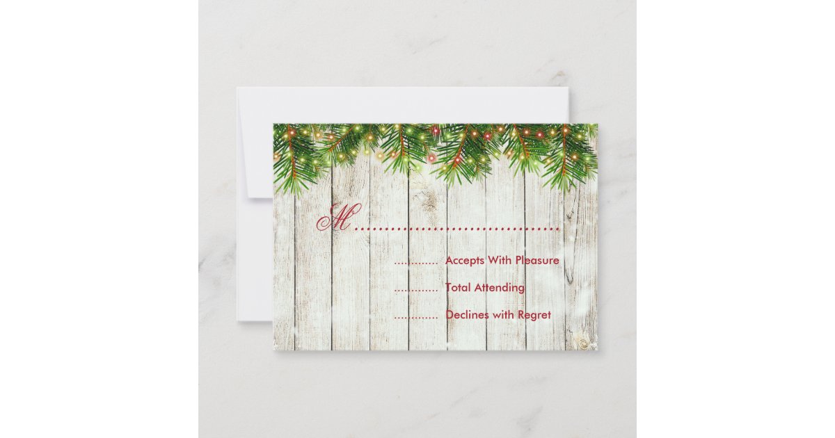 Christmas Wedding RSVP Tree, Lights & Red Ribbon Card | Zazzle