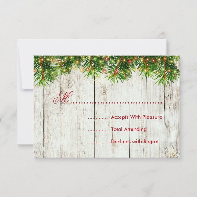 Christmas Wedding RSVP Tree, Lights & Red Ribbon Card (Front)