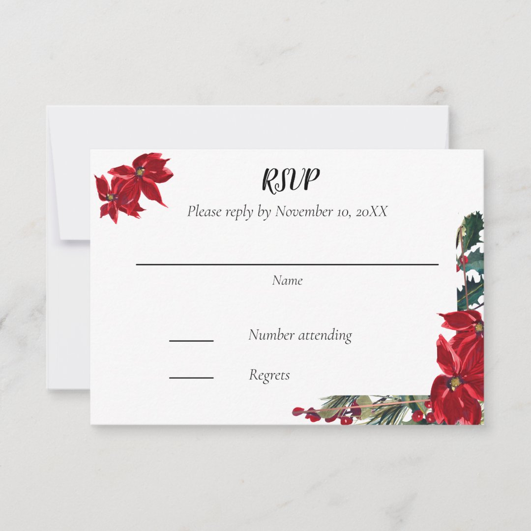 Christmas Wedding RSVP with Poinsettia Frame | Zazzle