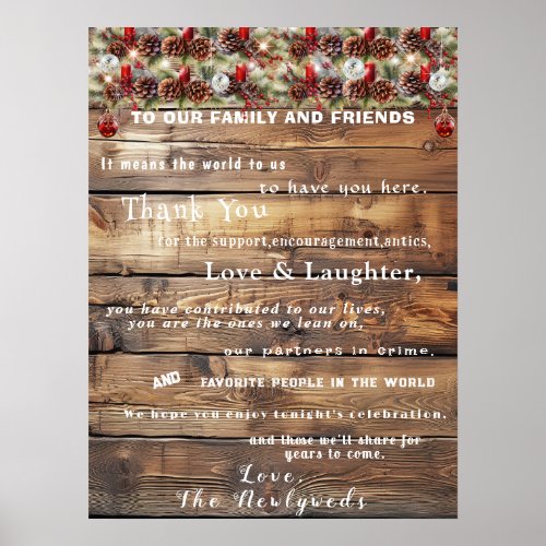 Christmas Wedding Rustic Wood Pine Cones Ornaments Poster
