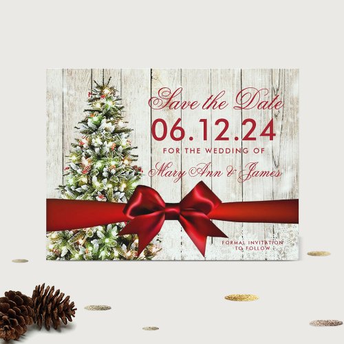 Christmas Wedding Save Date Christmas Tree  Ribbon Announcement Postcard