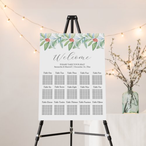 Christmas Wedding Seating Chart Watercolor Foam Board