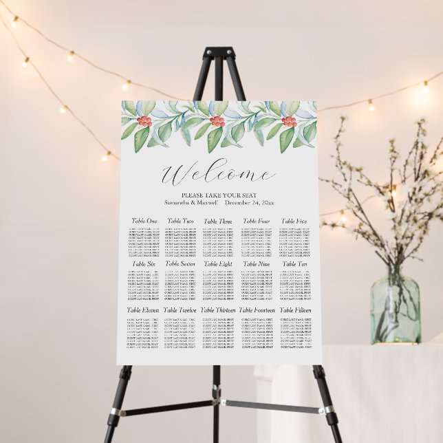 Christmas Wedding Seating Chart Watercolor Foam Board (In Situ (Stand))