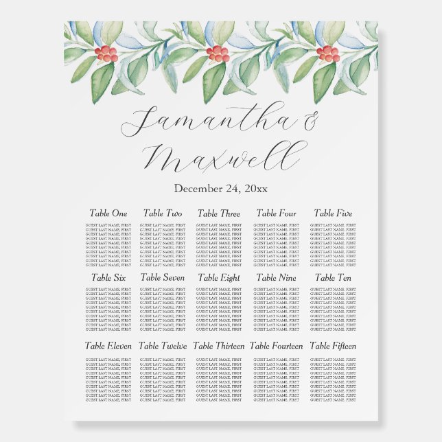 Christmas Wedding Seating Chart Watercolor Foam Board (Front)