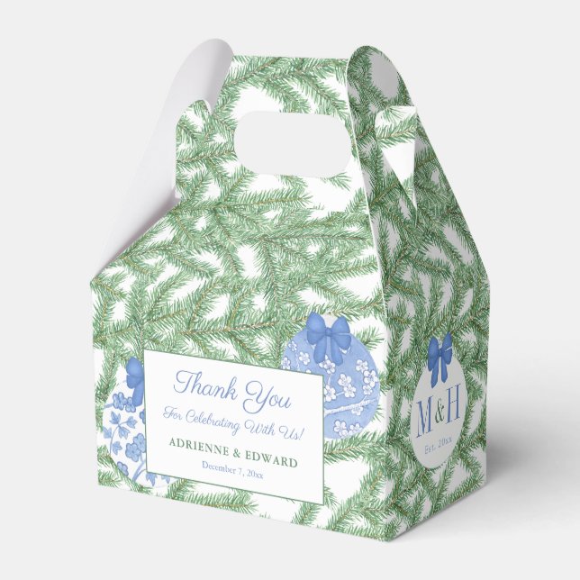 Christmas Wedding Shower Elegant Blue White Bauble Favor Boxes (Front Side)